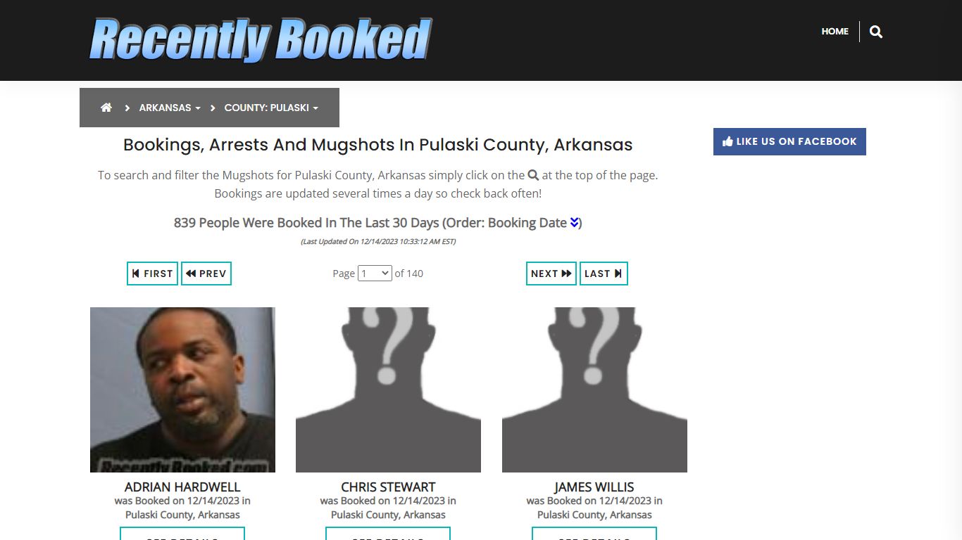 Bookings, Arrests and Mugshots in Pulaski County, Arkansas